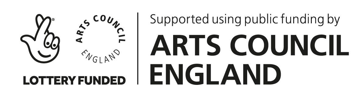 “Arts Council England logo with the text ‘Lottery Funded’ and ‘Supported using public funding by Arts Council England’.”