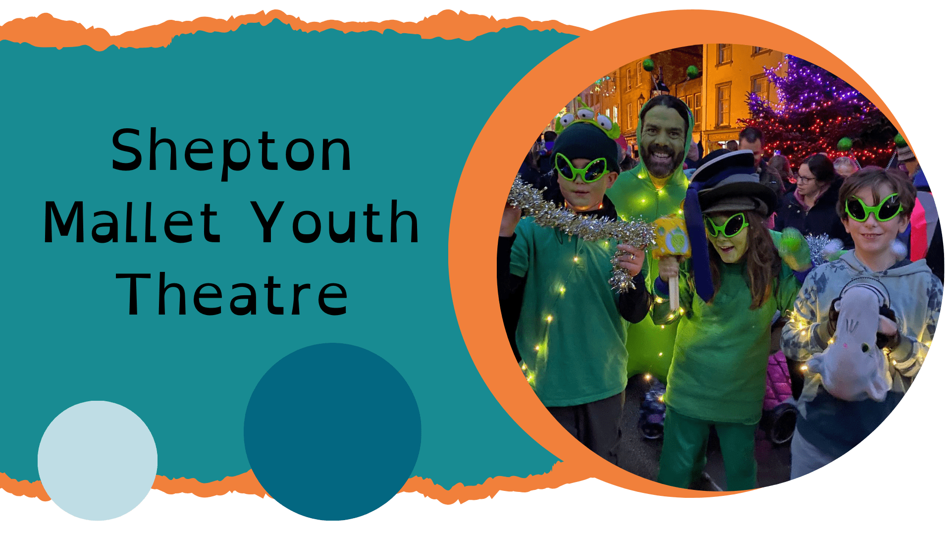 Heading Shepton Mallet Shepton Mallet Youth Theatre Location Banner - Child performers dressed as alients